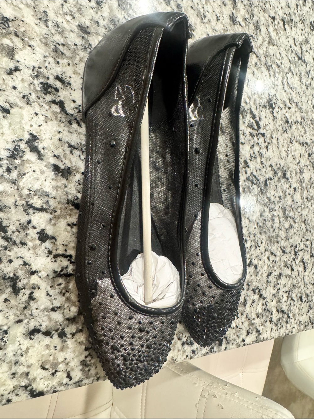 Black Studded Pointed Flats - Women
